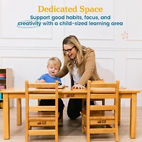 ECR4Kids 24in x 48in Rectangular Hardwood Table with 16in Legs and Four 8in Chairs, Honey, 1