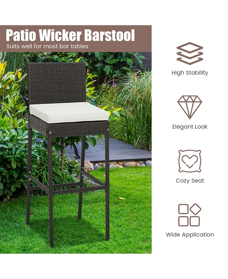 4 Pcs Patio Wicker Barstools Bar Height Chairs with Cushions Backyard