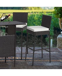2 Pcs Patio Wicker Barstools Bar Height Chairs W/ Cushions Backyard