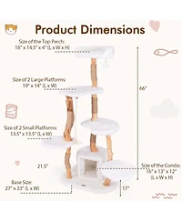 Costway 66" Tall Solid Wood Cat Tree with Perch Condo Jute Scratching Posts Sisal Rope