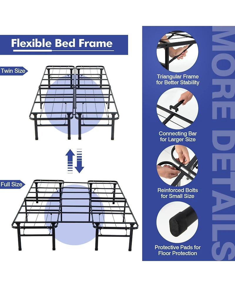 Gouun Full Size Folding Steel Platform Bed Frame for Kids and Adults-Full Size