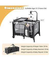 Gymax Portable Baby Playard Nursery Center Crib Bassinet w/ Hanging Toys & Music Box