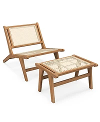 Gouun Mid Century Modern Accent Chair Farmhouse Handwoven Rattan Chair with Ottoman