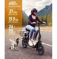 Gyroor 450W Electric Scooter with Seat for Adult, 12 inch Commuter Electric Scooter with Basket - up to 21 Miles 15.5MPH