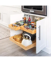 Florida Brands Bamboo Wooden Pull Out Cabinet Organizer with Heavy Duty Metal Rails and Bamboo Basket x 20 In