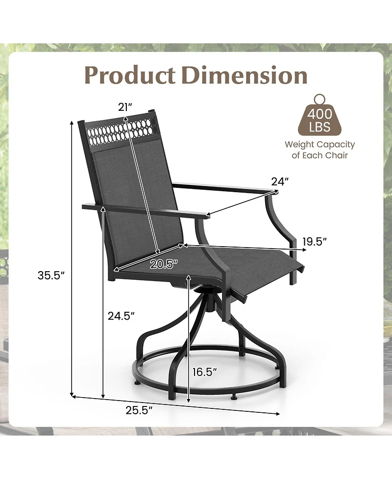 Gouun Patio Swivel Dining Chairs Set of 2 with Heavy-duty Metal Frame and Armrests
