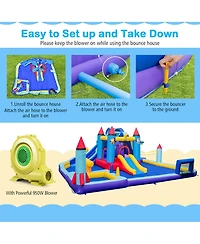 Rocket Theme Inflatable Water Slide Park with 2 Slides Splash Pool & 950W Blower