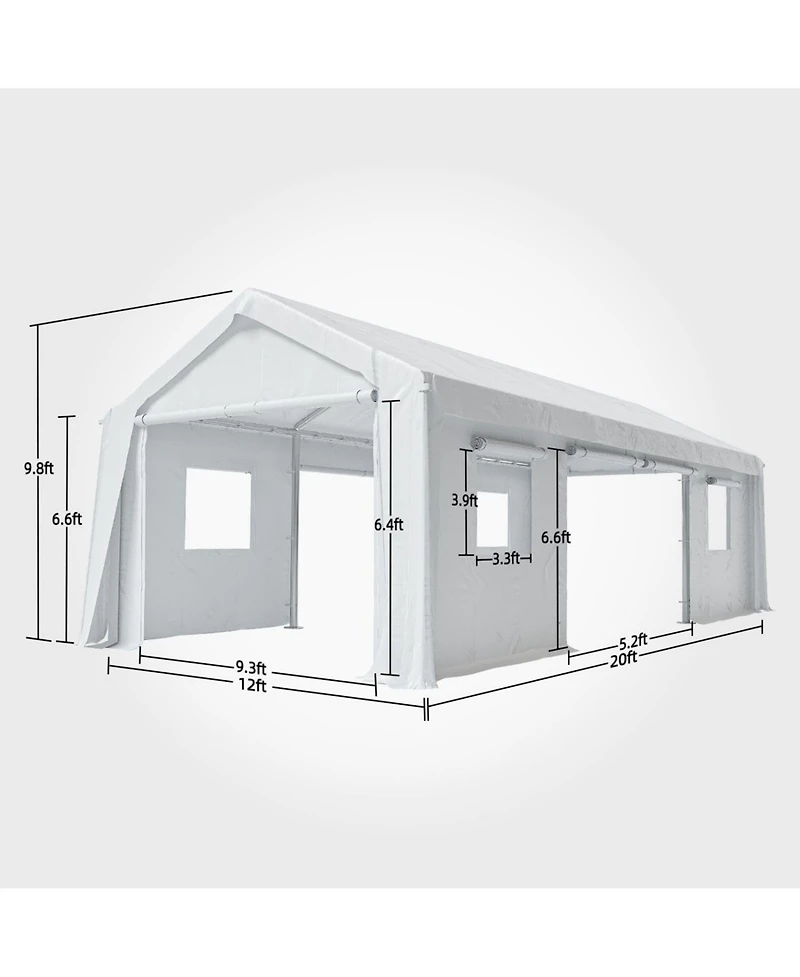 gaomon 12x20FT Portable Garage, 12'x20' Carport Heavy Duty, Galvanized Frame & 180 g Pe Waterproof Canopy, with 4 Doors (Included 2 Side Doors), and 4