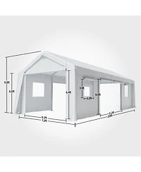 gaomon 12x20FT Portable Garage, 12'x20' Carport Heavy Duty, Galvanized Frame & 180 g Pe Waterproof Canopy, with 4 Doors (Included 2 Side Doors), and 4