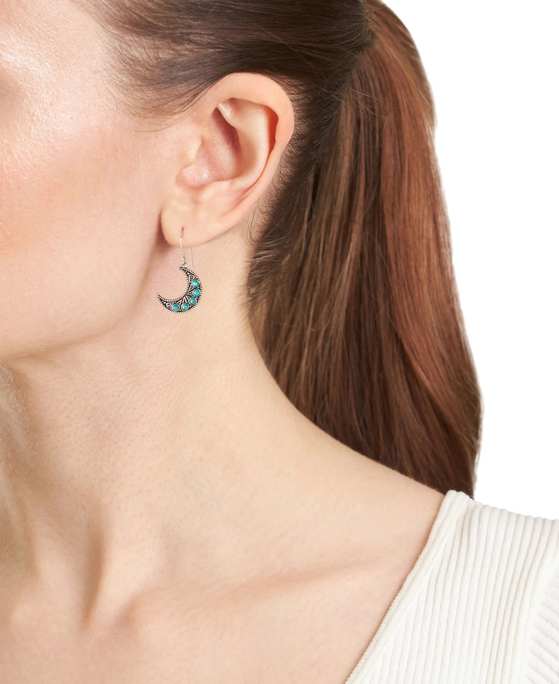 Turquoise Crescent Moon Drop Earrings in Sterling Silver