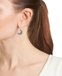 Turquoise Crescent Moon Drop Earrings in Sterling Silver