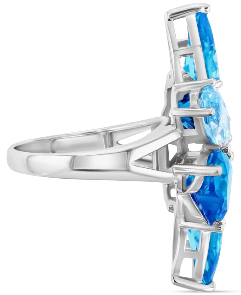 Blue Cubic Zirconia Mixed Cut Cluster Statement Ring in Sterling Silver