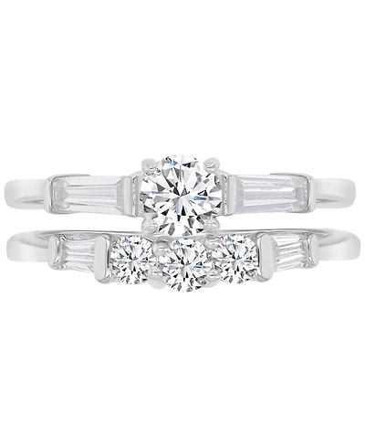 Cubic Zirconia Round & Baguette Promise or Engagement Ring Sterling Silver