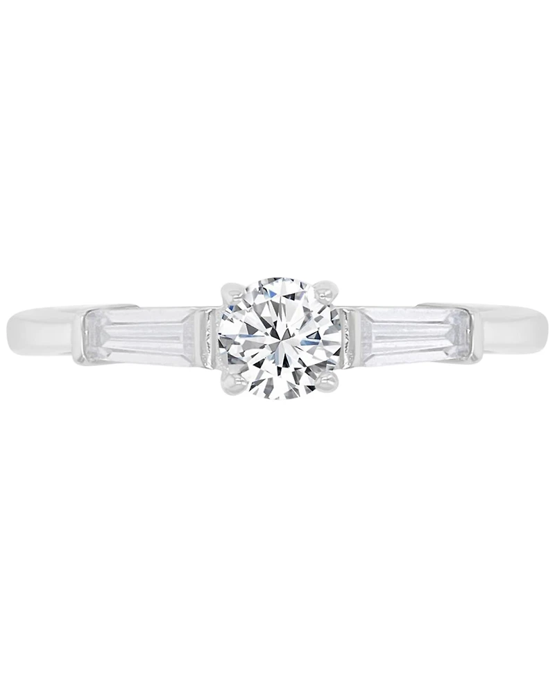 Cubic Zirconia Round & Baguette Promise or Engagement Ring Sterling Silver