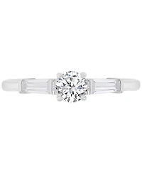Cubic Zirconia Round & Baguette Promise or Engagement Ring Sterling Silver