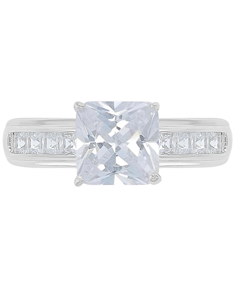 Cubic Zirconia Princess Cut Channel Bridal Set Sterling Silver