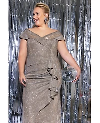 Xscape Plus Sweetheart-Neck Off-The-Shoulder Metallic Gown