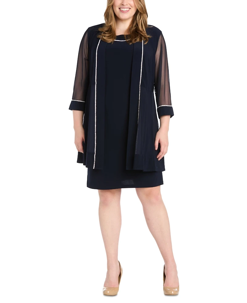 R & M Richards Plus Rhinestone-Trim Jacket Sheath Dress