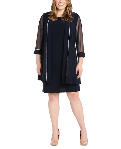 R & M Richards Plus Rhinestone-Trim Jacket Sheath Dress