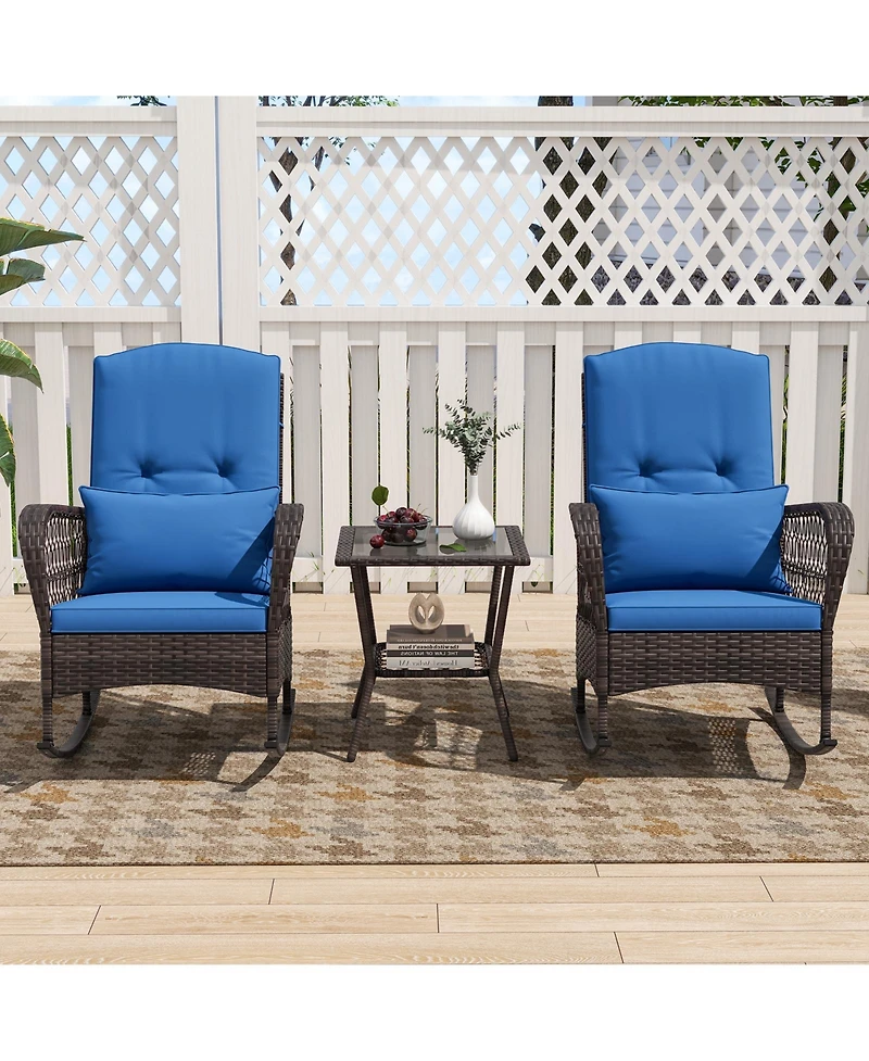 Gouun 3 Pieces Rocking Bistro Set with 2-Tier Table