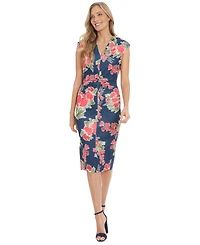 London Times Petite Floral-Print Ruched Sheath Dress