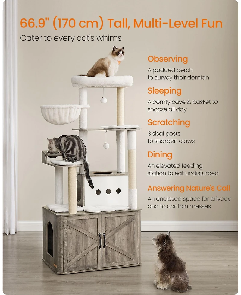 Slickblue 66.9-Inch Cat Tree Cat Tower with Litter Box Enclosure for Play and Privacy