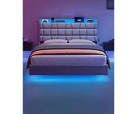 Slickblue Queen Size Floating Bed Frame with Led Lights and Built-In Charging Station for Modern Convenience