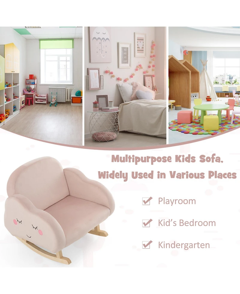Gouun Upholstered Toddler Rocker with Solid Wood Legs and Non-slip Foot Pads
