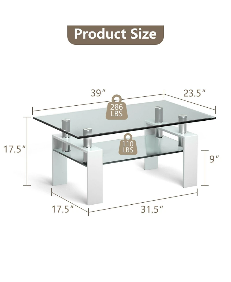 Gouun Rectangle Glass Table with Metal Legs for Living Room
