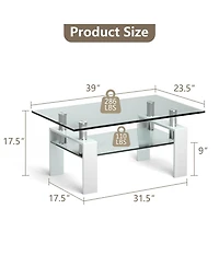 Gouun Rectangle Glass Table with Metal Legs for Living Room