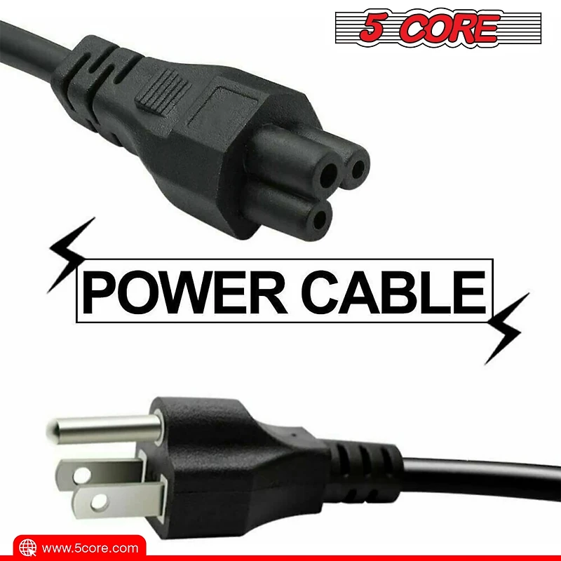 5Core Ac Power Cord 6Ft 2 Prong Us Male to Female Extension Adapter 18AWG 10A 7A 125V - Pl 1001 2 Pcs