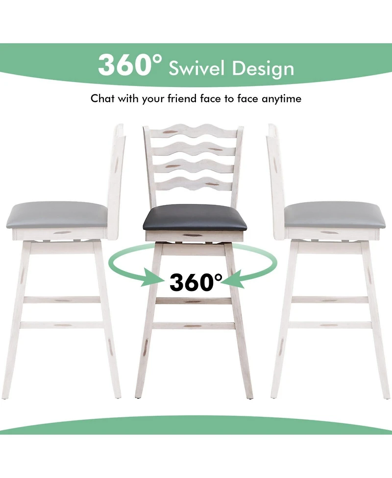 Gouun 360° Swivel Bar Stools with Rubber Wood Frame and Ergonomic Backrest and Footrest-29 inches
