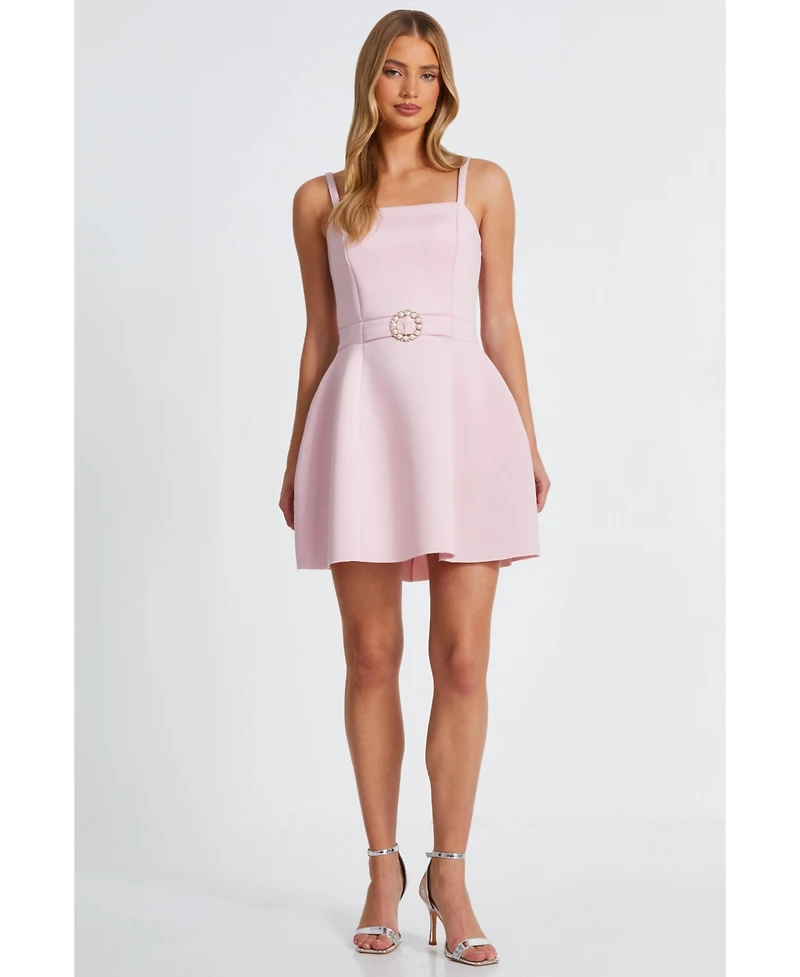 Quiz Women's Bonded Scuba Pearl Buckle Mini Dress