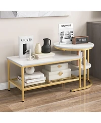 Gouun Set of 2 Nesting Table with Extra Storage Shelf for Living Room