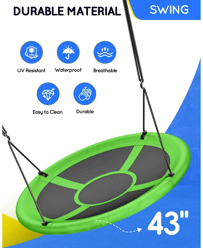 Everyfun 43" Saucer Tree Swing for Kids Adult, Waterproof Flying with Adjustable Hanging Straps, Seats Backyard Outdoor Indoor