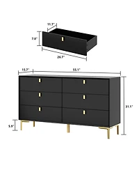 Homsee Black 6-Drawers Classic Wooden Cabinet with Golden Legs and Handles