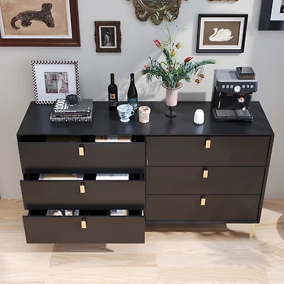 Homsee Black 6-Drawers Classic Wooden Cabinet with Golden Legs and Handles