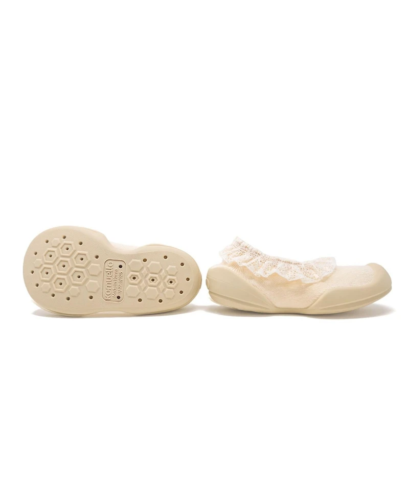 Komuello Baby Girls First Walk Sock Shoes Flat - Sweet Latte Lace