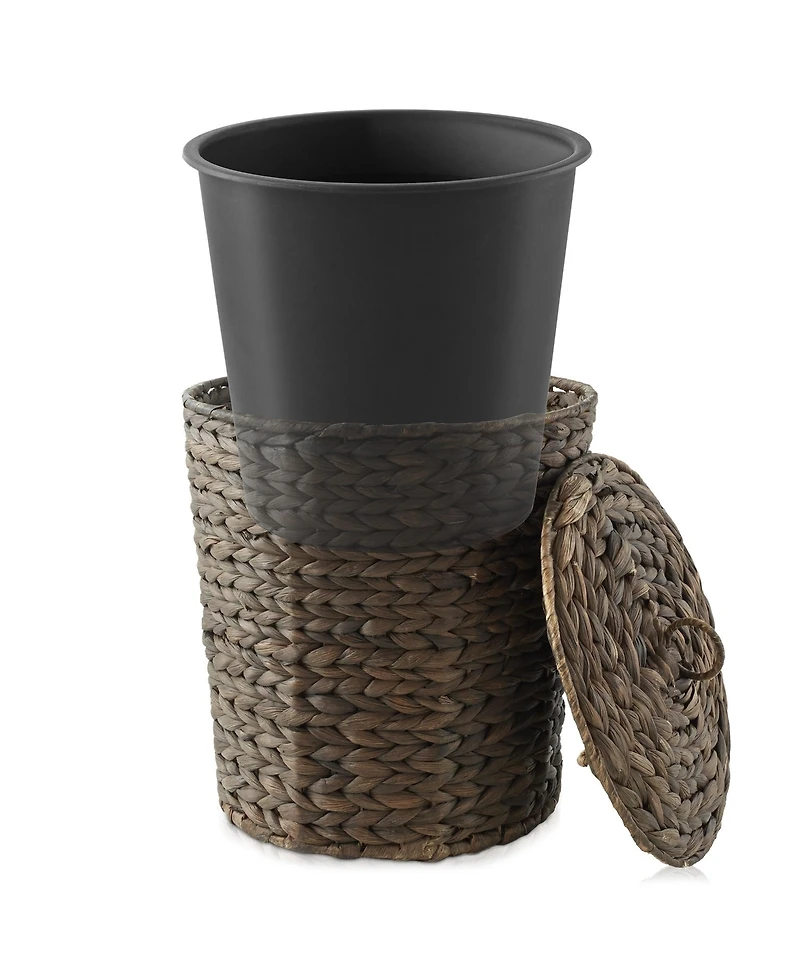 Casafield Hyacinth Trash Can with Lid and Liner - Natural, Woven Waste Basket for Garbage the Bathroom, Bedroom, Laundry Room, Home Office