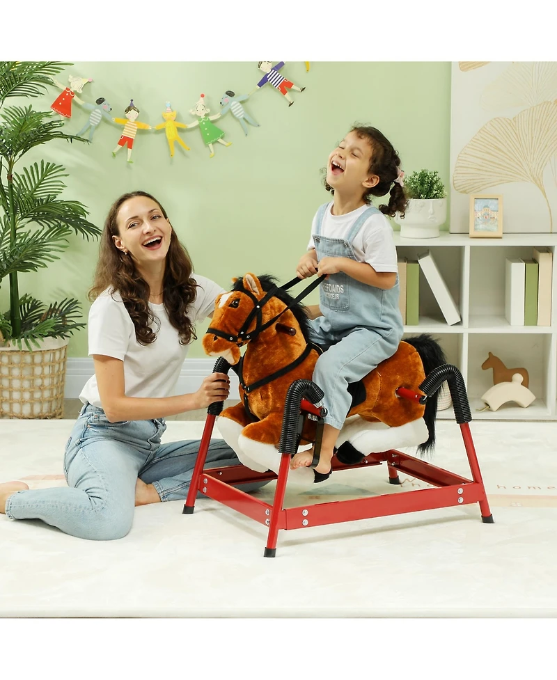 Qaba Spring Rocking Horse, Kids Ride on Horse w/ Saddle,