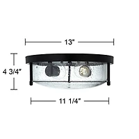 Franklin Iron Works Midnight 13" Modern Flush-Mount Ceiling Light Fixture Kitchen Foyer Hallway Round 2-Light Black Seeded Glass