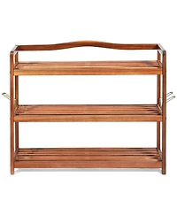 Gouun 3-Tier Acacia Wood Shoe Rack with Side Metal Hooks