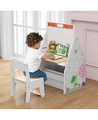 Gouun 3 in 1 Kids Easel and Play Station Convertible with Chair and Storage Bins