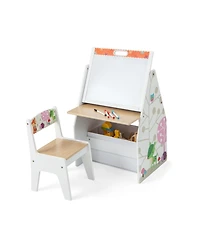 Gouun 3 in 1 Kids Easel and Play Station Convertible with Chair and Storage Bins