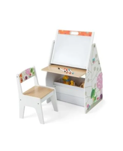 Gouun 3 In 1 Kids Easel Play Station Convertible With Chair Storage Bins