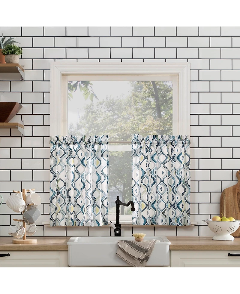 Barker Geometric Semi-Sheer Rod Pocket Kitchen Curtain Valance and Tiers Set