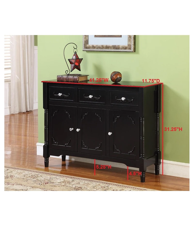 Kings Brand Furniture Wood Console Sideboard Table with Drawers and Storage, Black Finish
