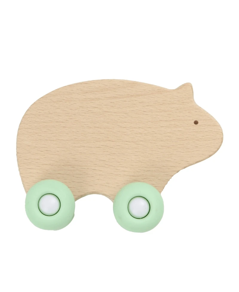GooseWaddle Mint Bear Silicone + Wood Teether With Wheels