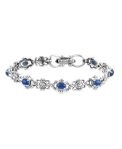 American West Jewelry Sterling Silver Lapis Gemstone Concha Link Bracelet, Size Medium