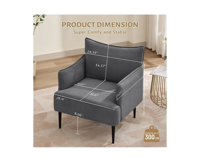 gaomon Mid Century Accent Chair, Comfy Living Room Chair Armchair Grey Fabric Sofa Chair for Bedroom, Modern Accent Chair with Arms and Metal Legs for